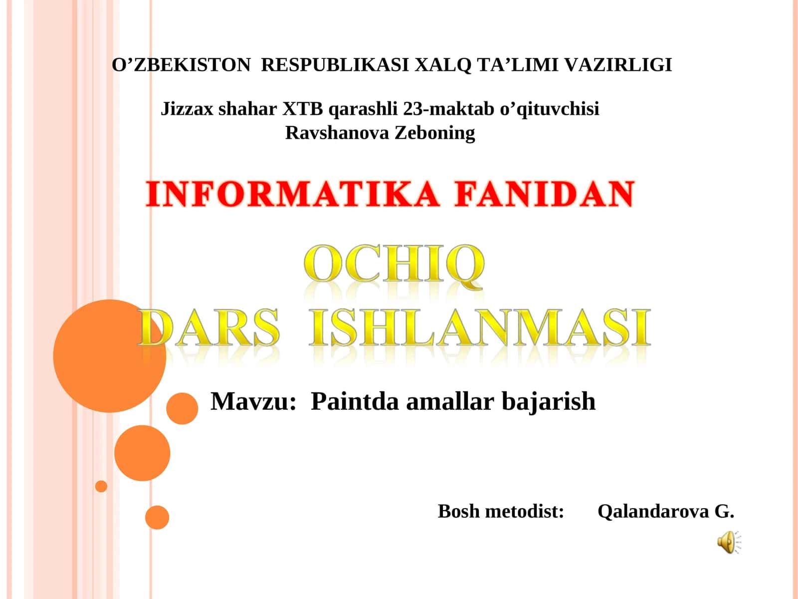 5-sinf Informatika fanidan Paintda amallar bajarish ochiq dars ishlanmasi