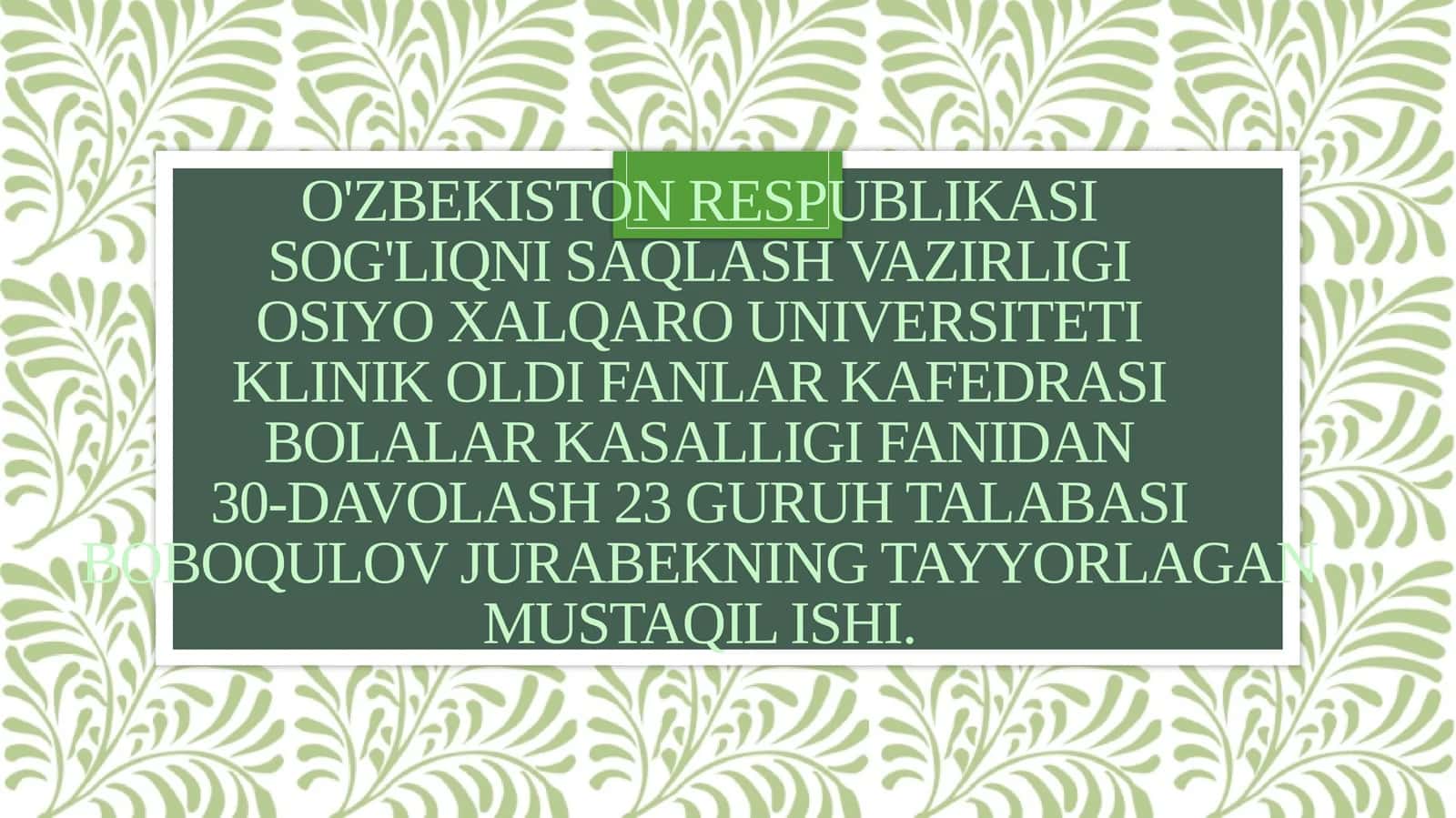 oʻpkaning rivojlanishdagi nuqsonlari. Nafas shovqinlari