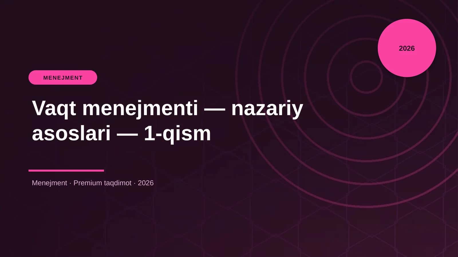 Vaqt menejmenti — nazariy asoslari — 1-qism