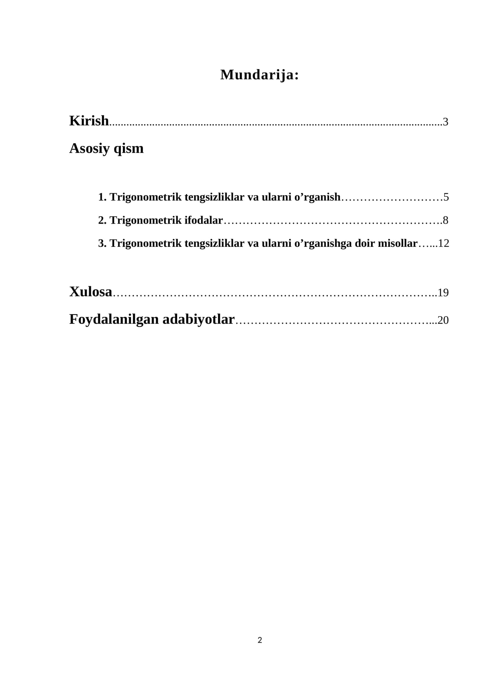 Trigonometrik tengsizliklar va ularni o’rganish