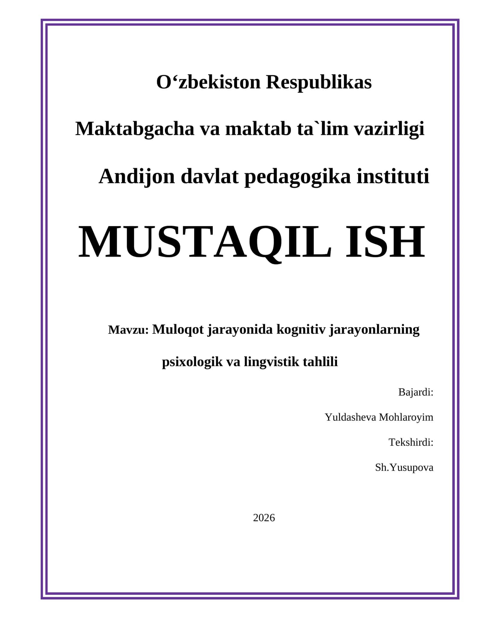 Muloqot jarayonida kognitiv jarayonlarning psixologik va lingvistik tahlili