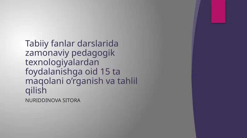 Tabiiy fanlardan samarali foydalanish