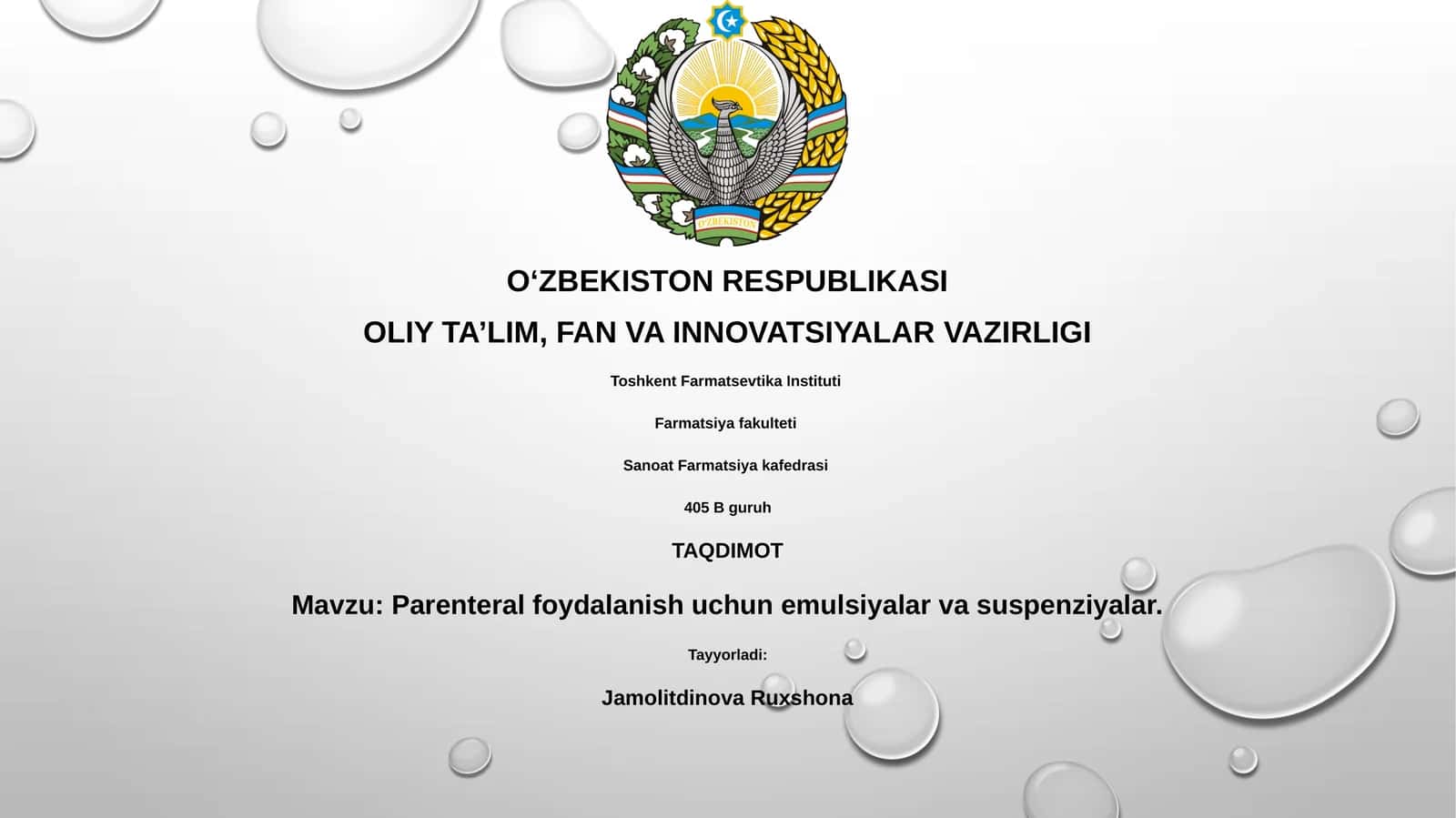 Parenteral foydalanish uchun emulsiyalar va suspenziyalar
