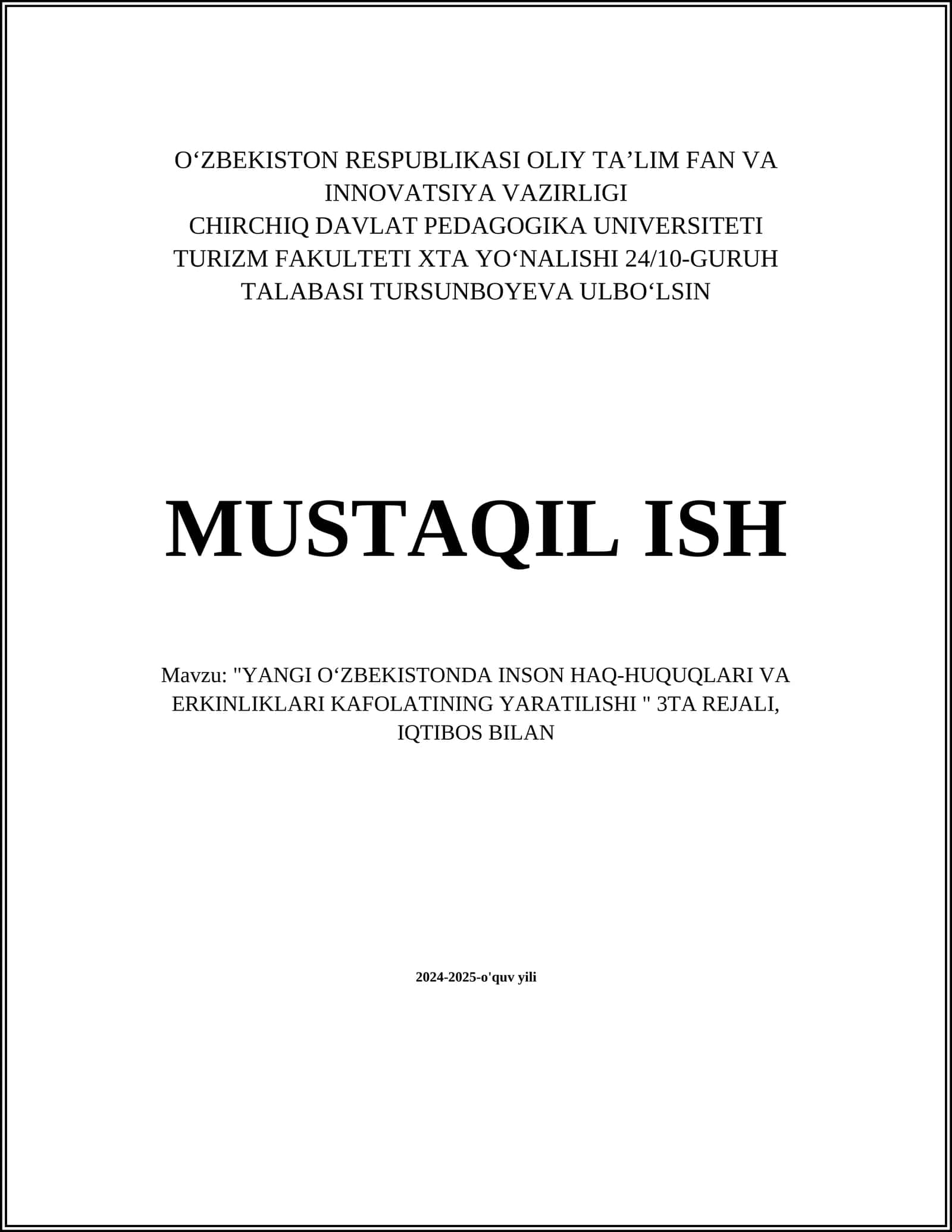 Yangi Oʻzbekistonda Inson Haq-Huquqlari va Erkinliklari Kafolatining Yaratilishi