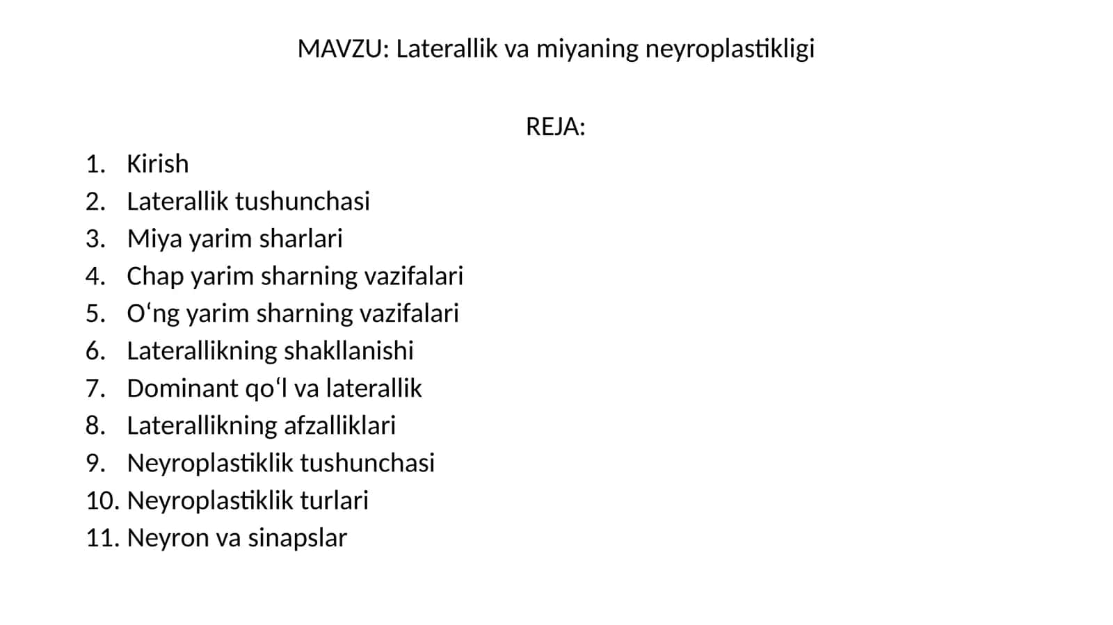 Laterallik va miyaning neyroplastikligi