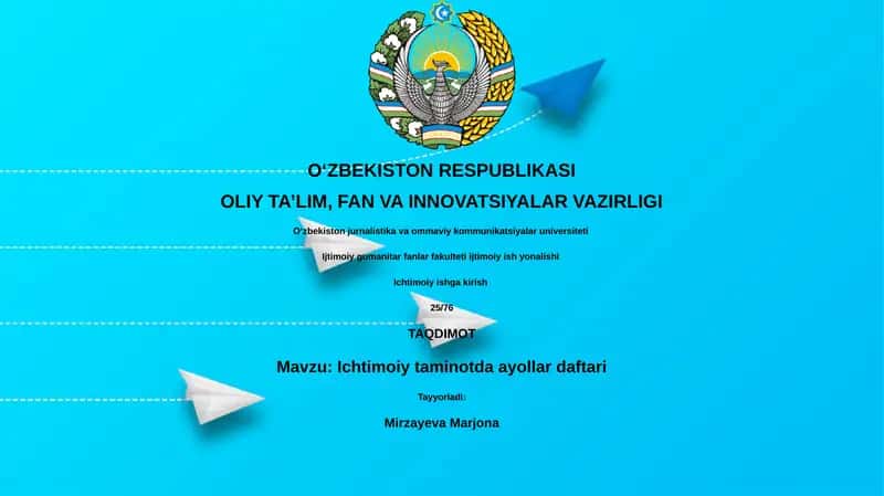 Ichtimoiy taminotda ayollar daftari