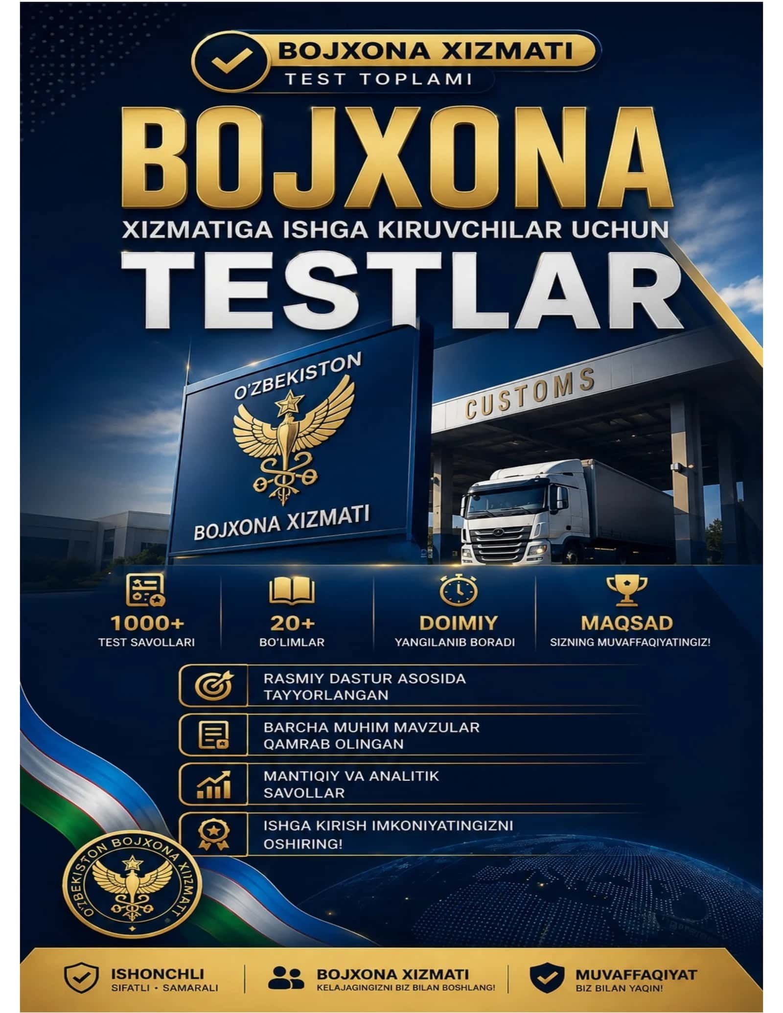 Bojxona akademiyasi 150 ta test