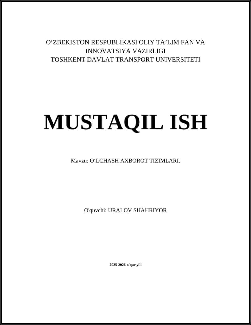 O‘LCHASH AXBOROT TIZIMLARI