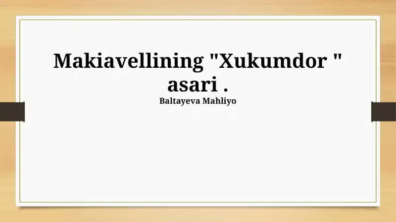 Makiavellining "Xukumdor " asari