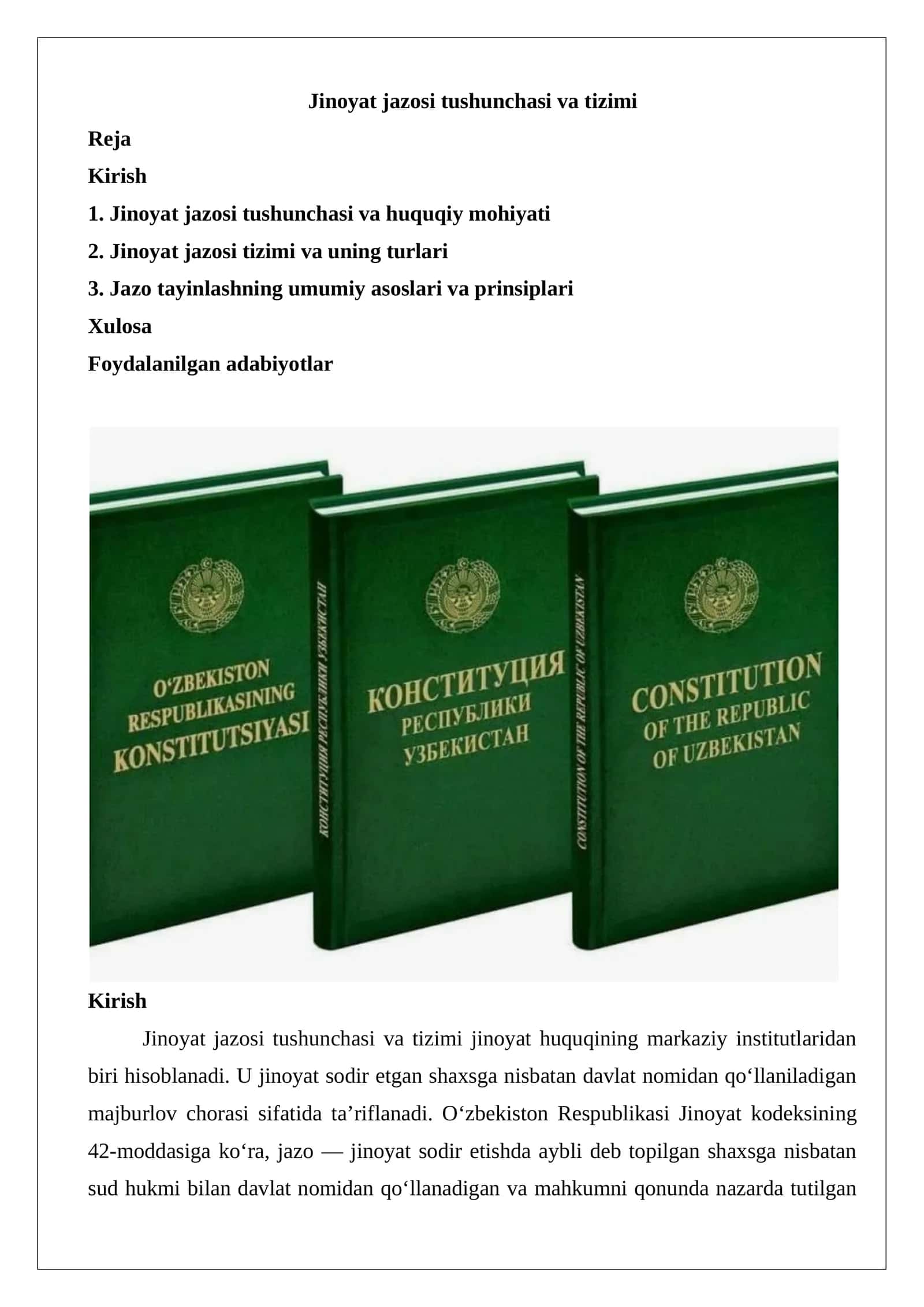 Jinoyat jazosi tushunchasi va tizimi