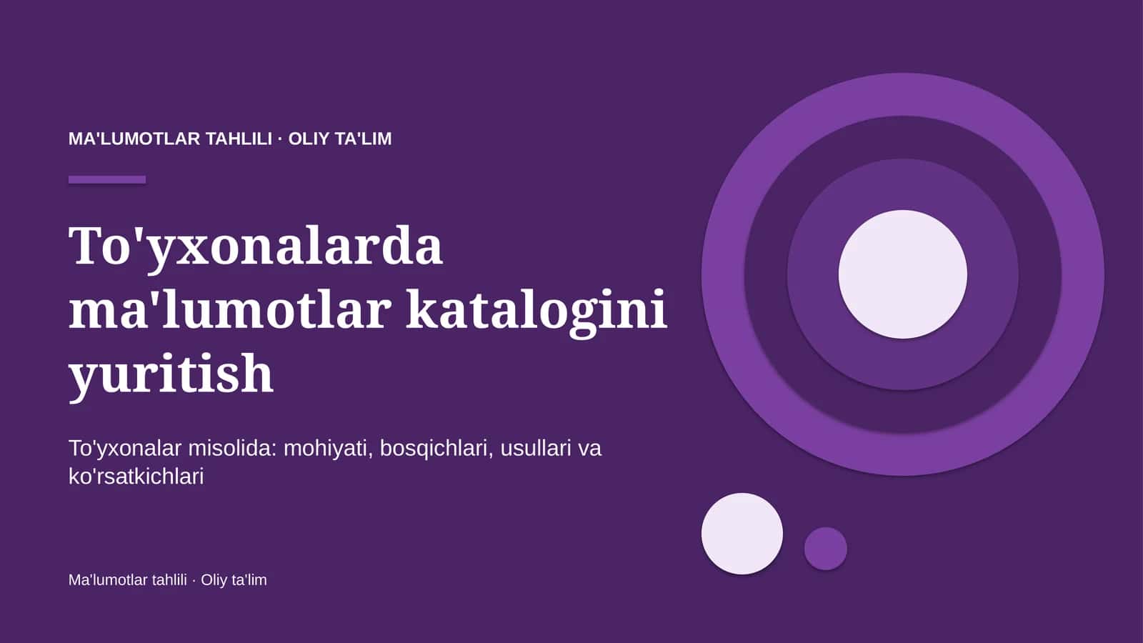 To'yxonalarda ma'lumotlar katalogini yuritish