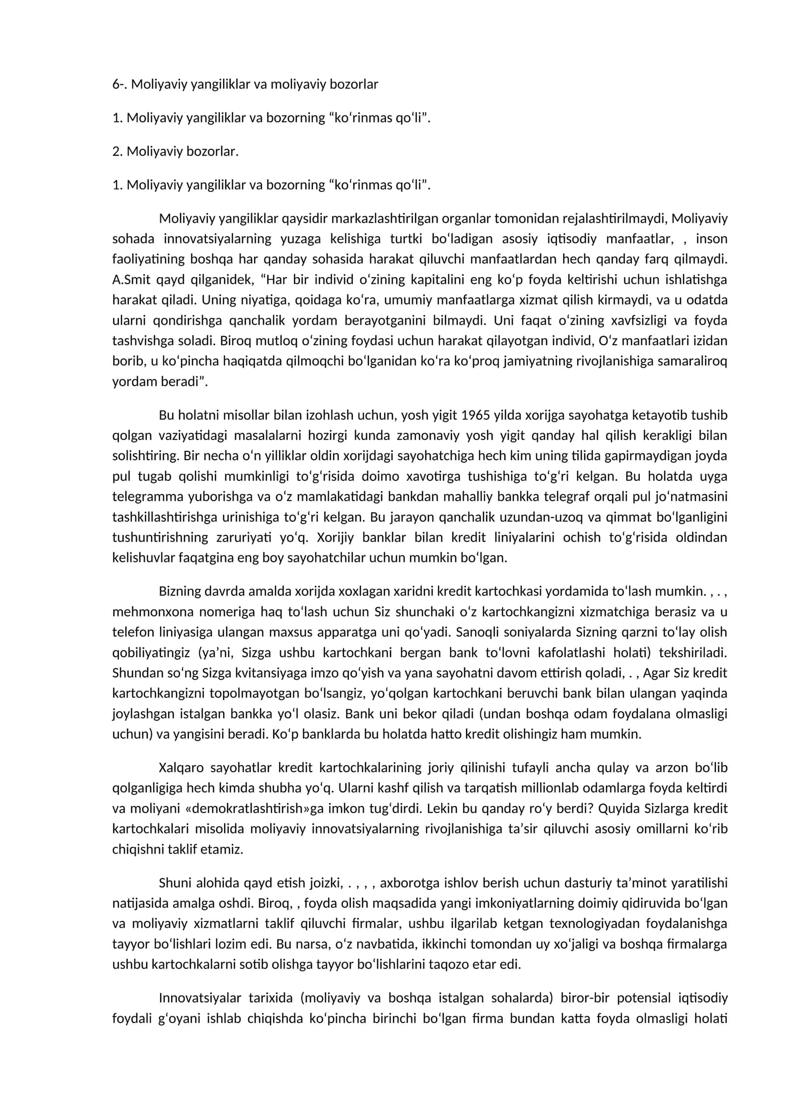 Moliyaviy yangiliklar va moliyaviy bozorlar