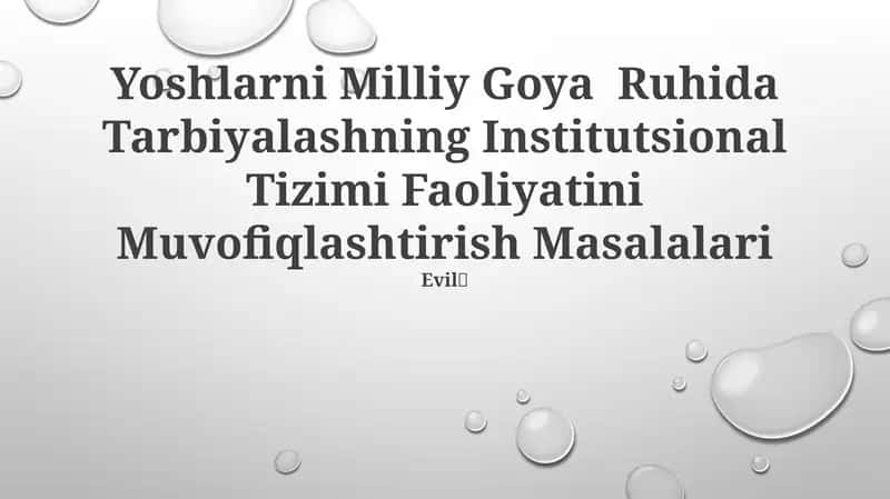Yoshlarni Milliy Goya Ruhida Tarbiyalashning Institutsional Tizimi Faoliyatini Muvofiqlashtirish Masalalari