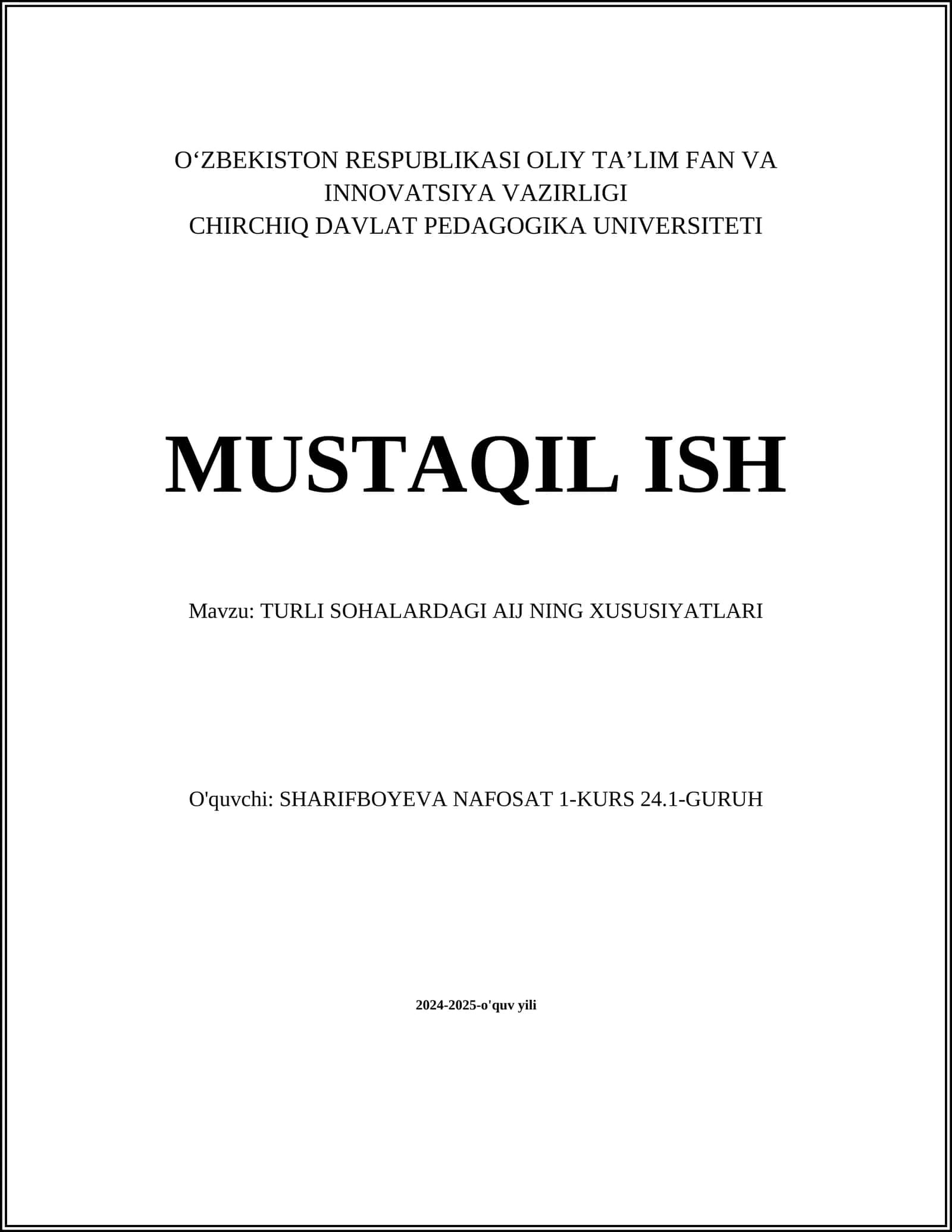 TURLI SOHALARDAGI AIJ NING XUSUSIYATLARI