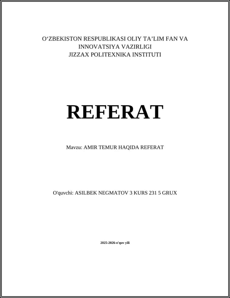 AMIR TEMUR HAQIDA REFERAT