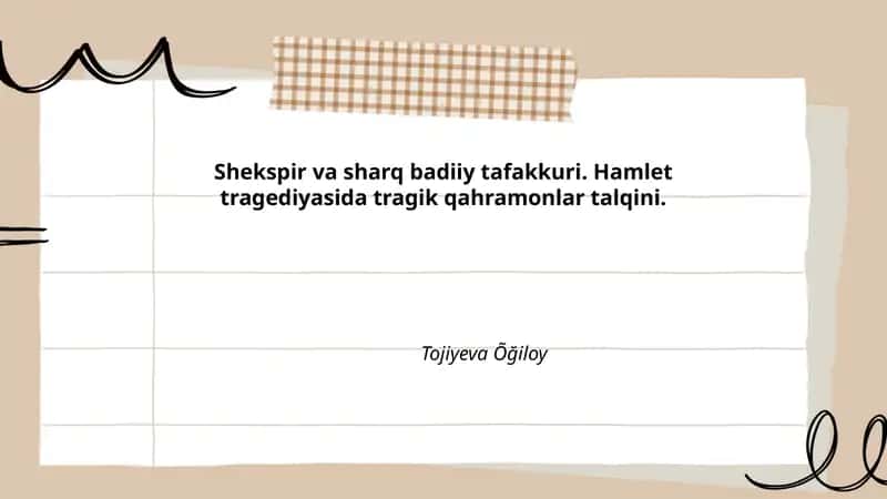 Hamlet tragediyasida tragik qahramonlar talqini