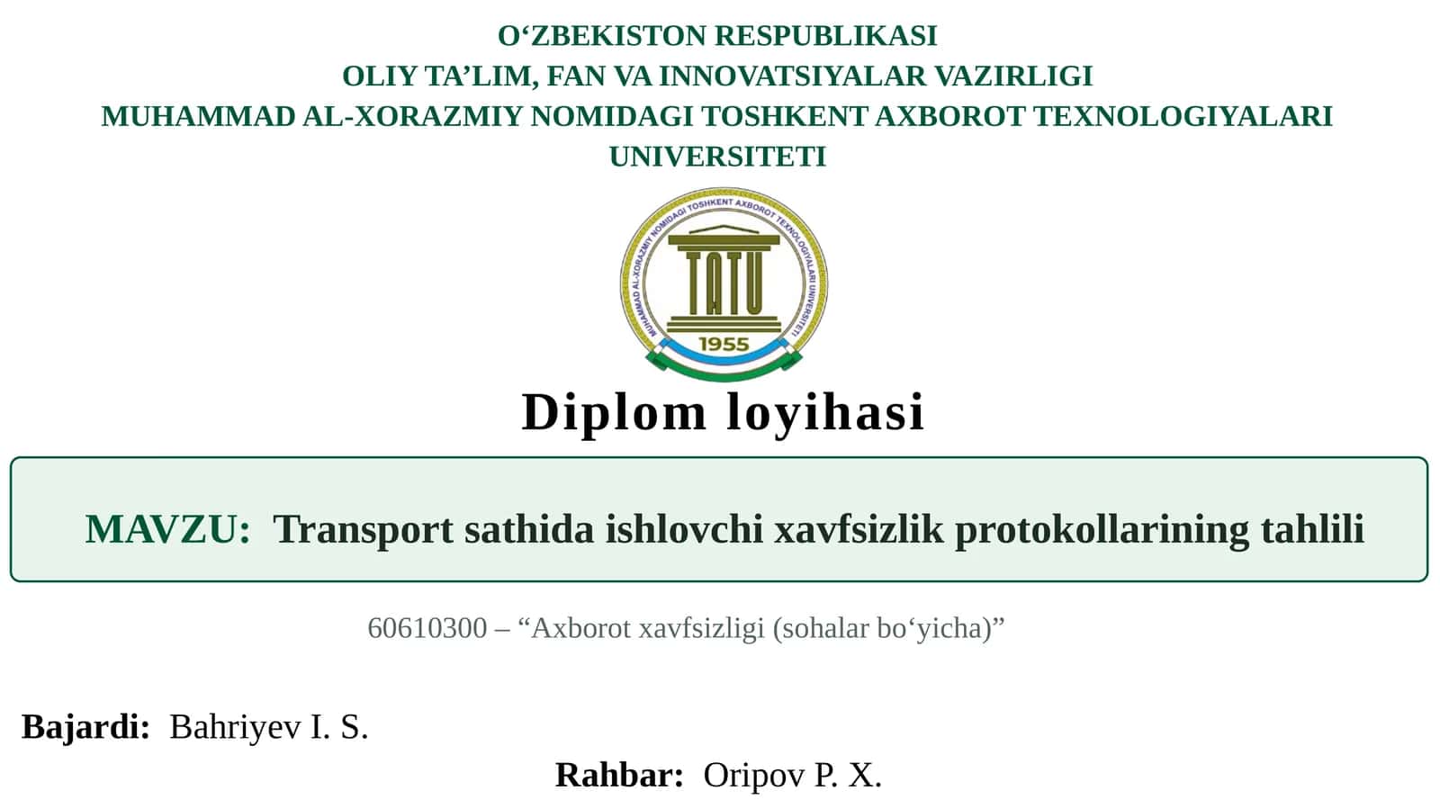 Transport sathida ishlovchi xavfsizlik protokollarining tahlili