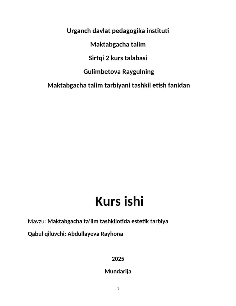 Maktabgacha talim estetik tarbiyasi