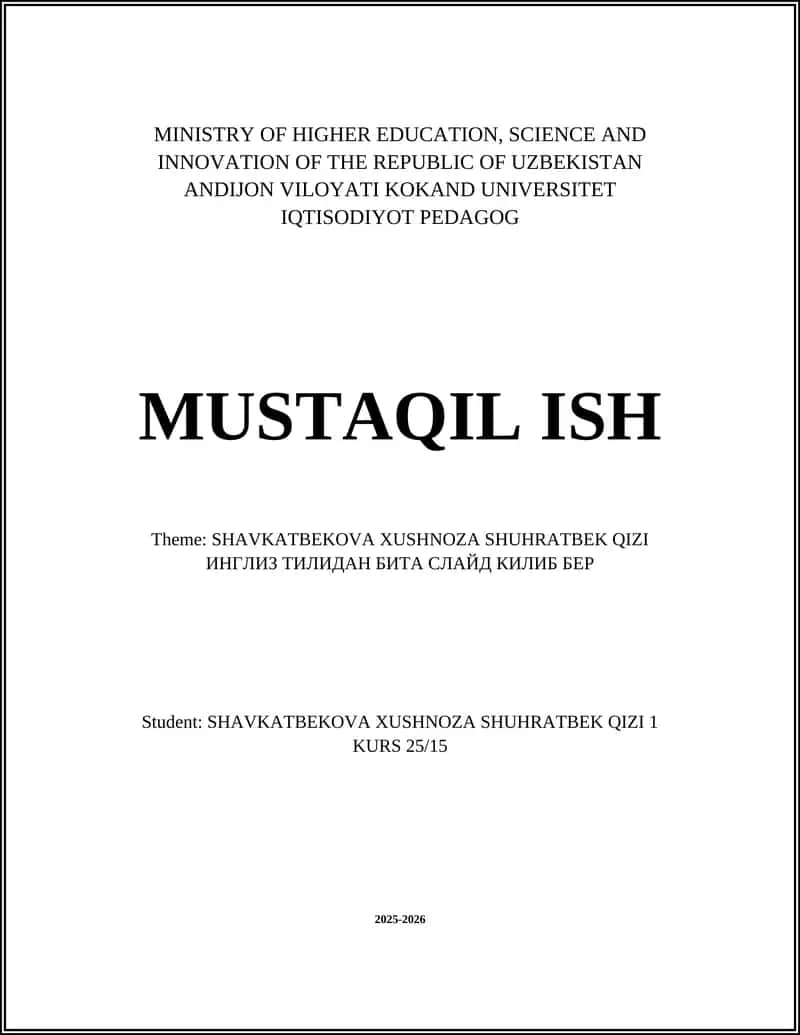 SHAVKATBEKOVA XUSHNOZA SHUHRATBEK QIZI