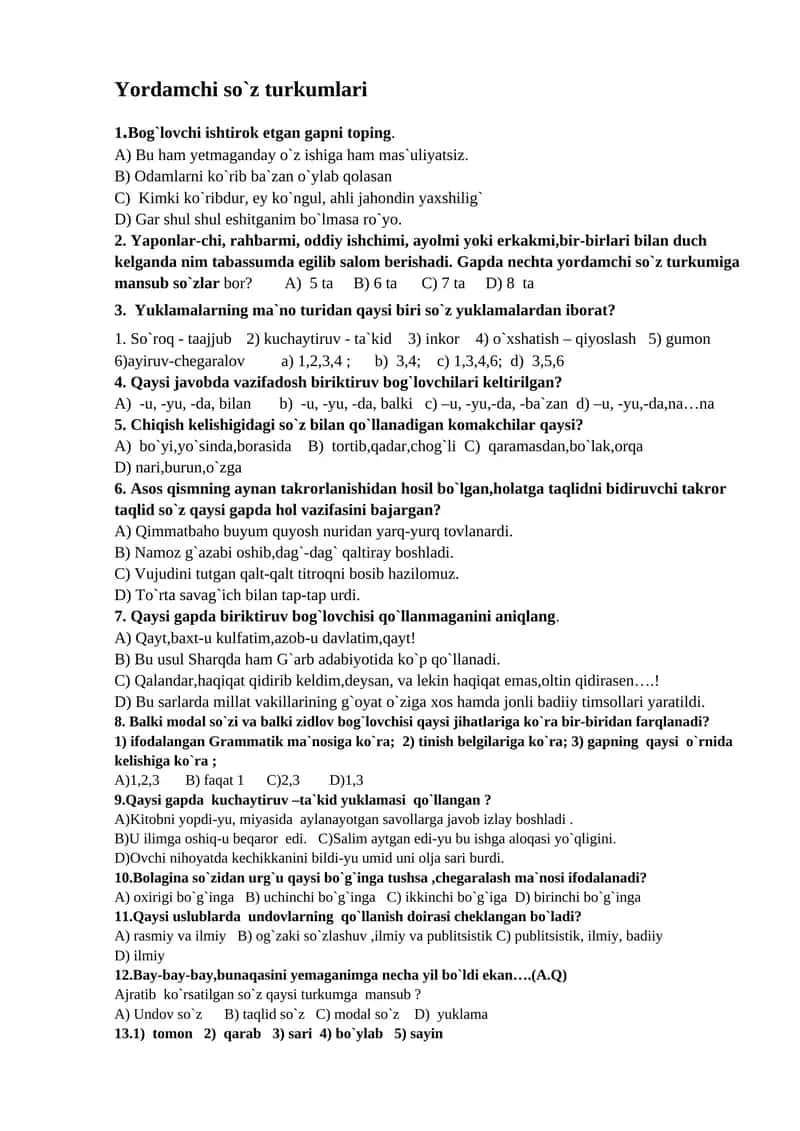 Yordamchi so`z turkumlari