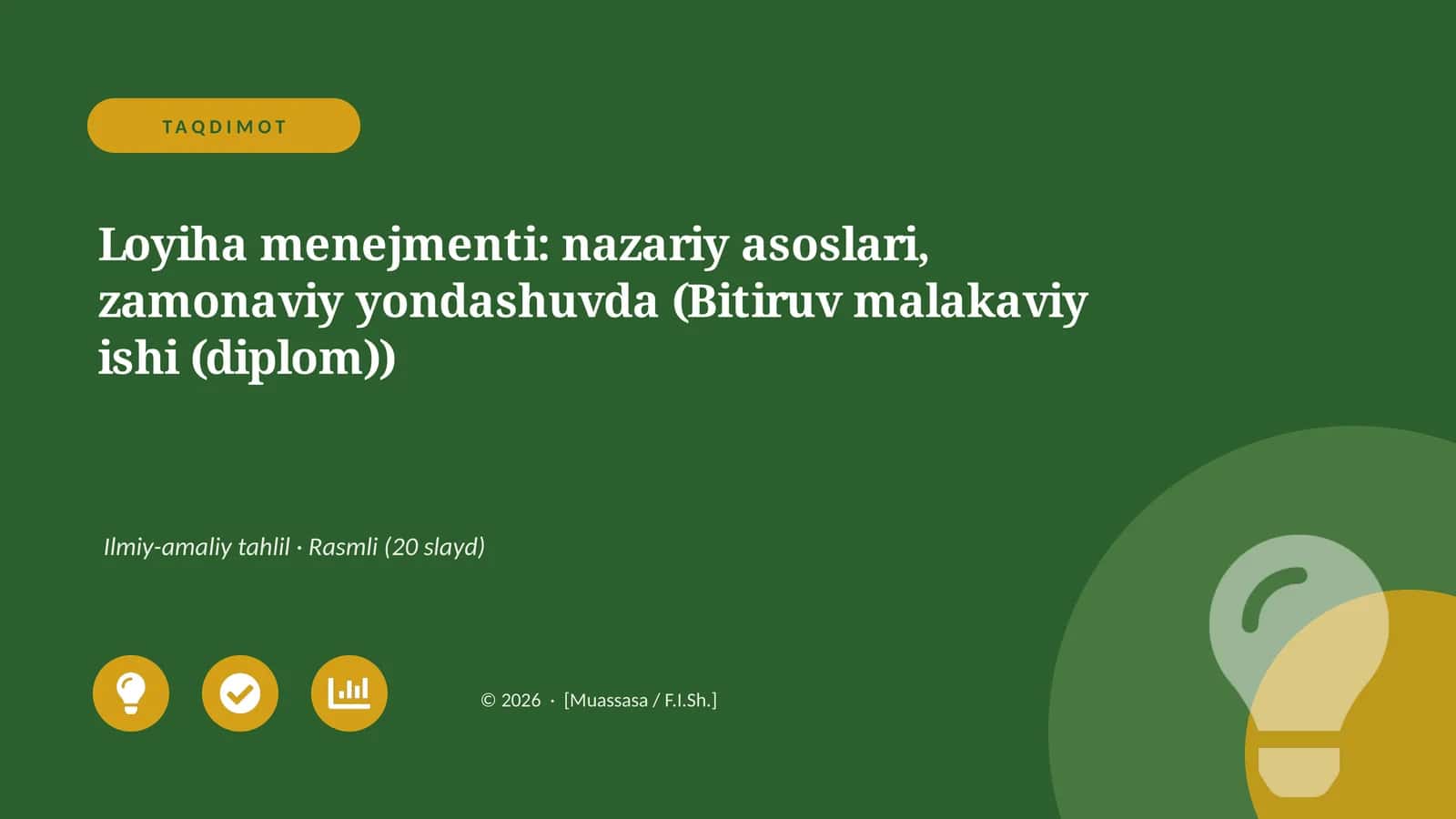 Loyiha menejmenti: nazariy asoslari, zamonaviy yondashuvda (Bitiruv malakaviy ishi (diplom))