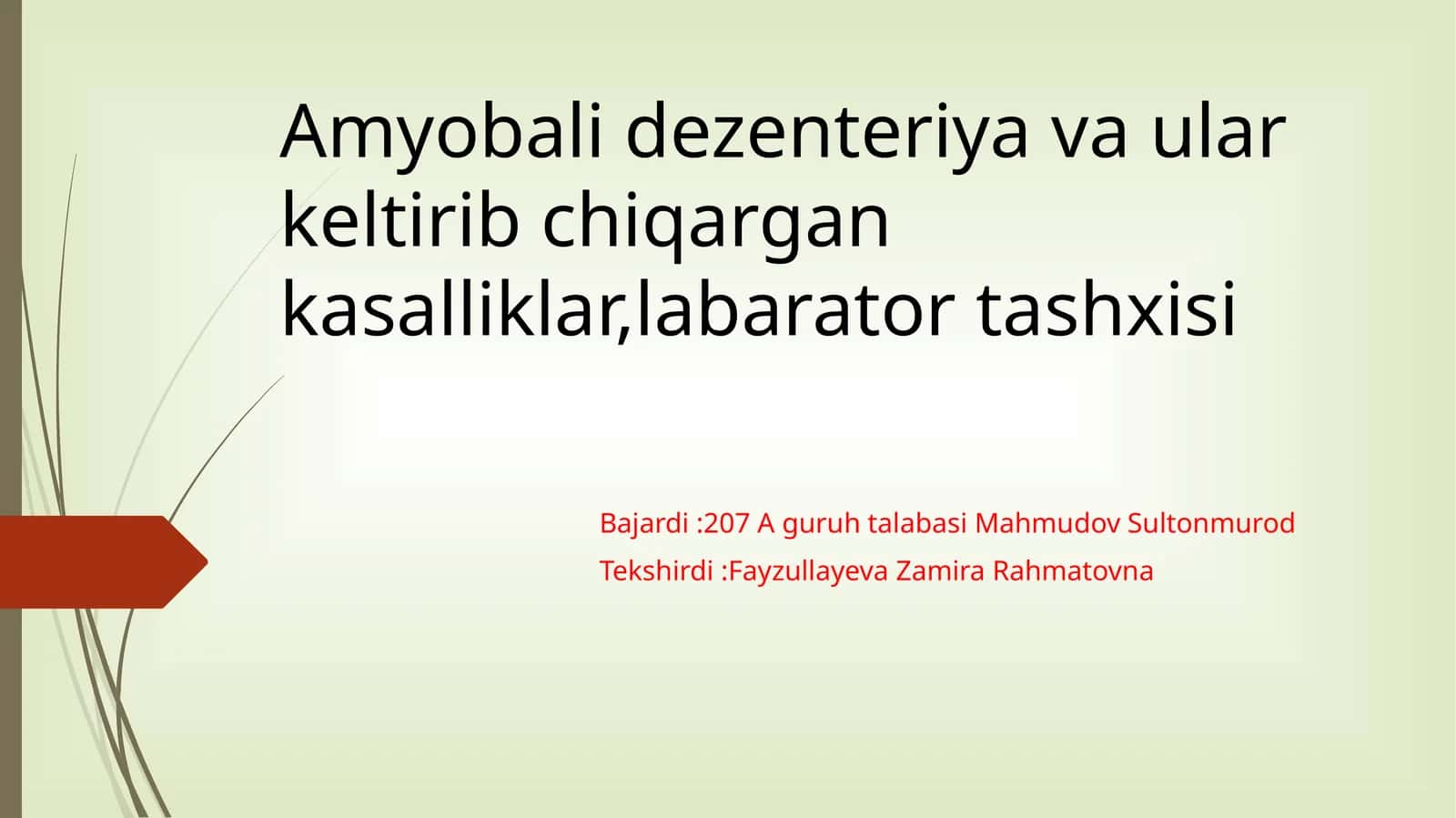 Amyobali dezenteriya va ular keltirib chiqargan kasalliklar, labarator tashxisi mikrobiologiya
