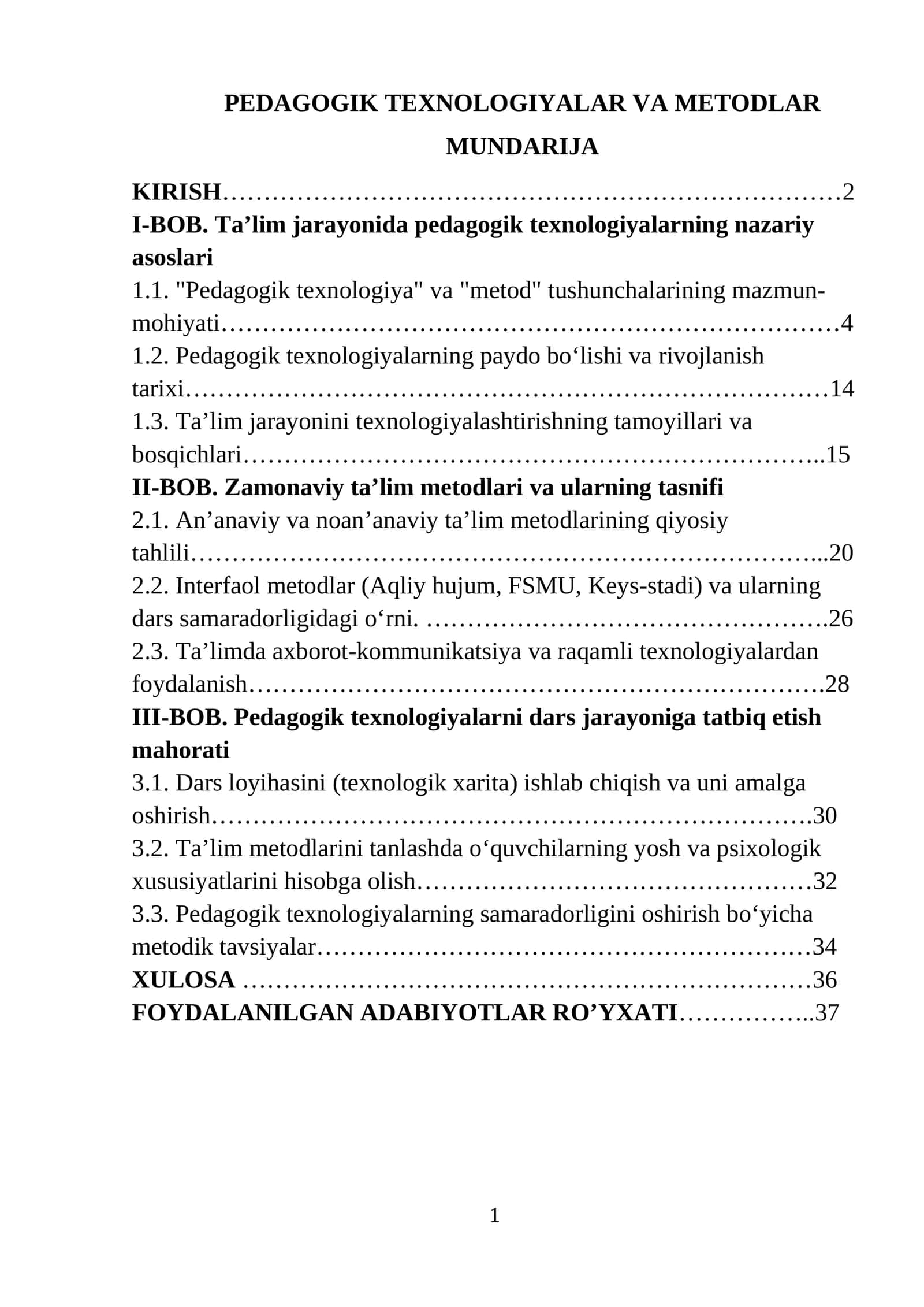 PEDAGOGIK TEXNOLOGIYALAR VA METODLAR