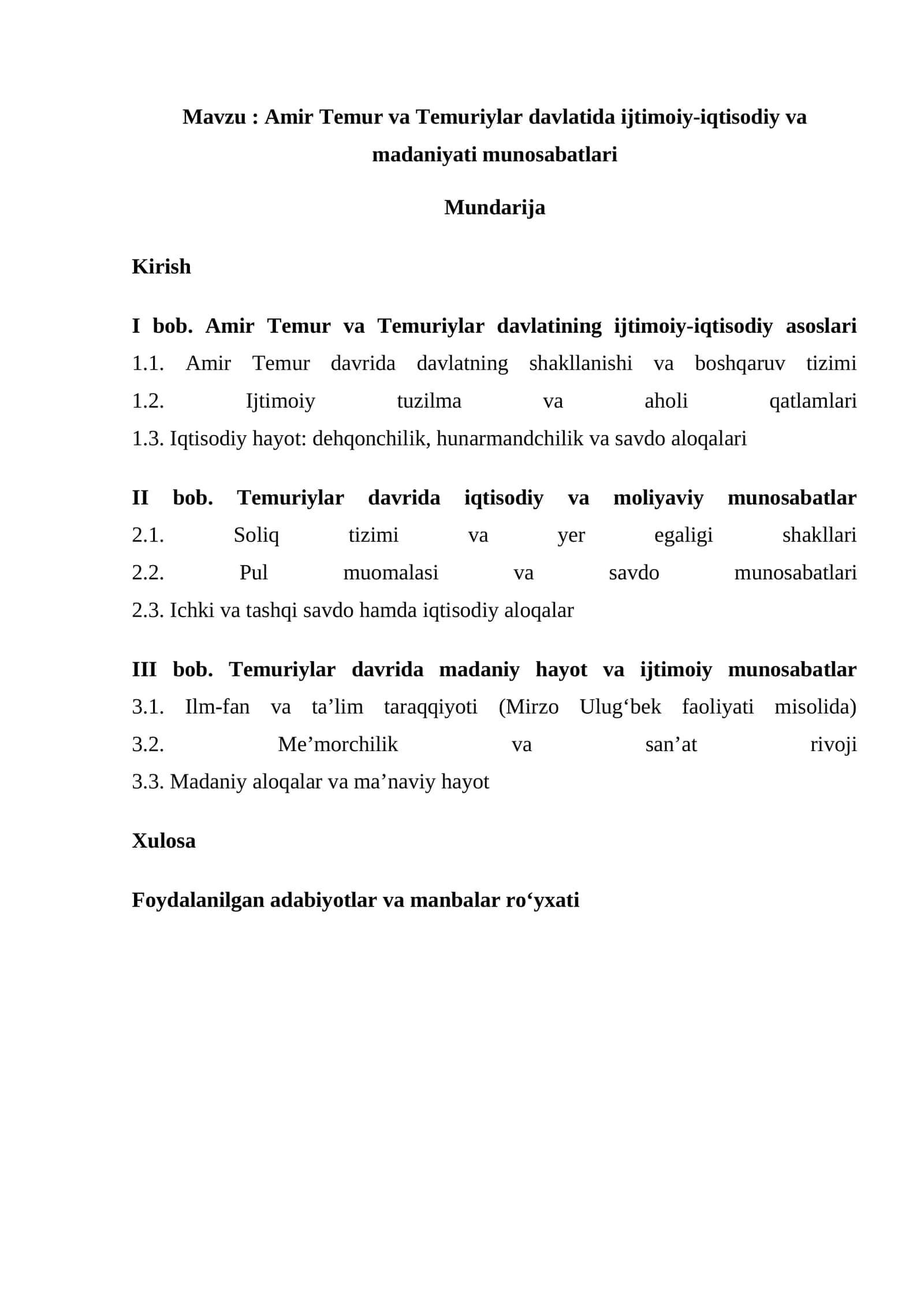 Mavzu: Amir Temur va Temuriylar davlatida ijtimoiy-iqtisodiy va madaniyati munosabatlari