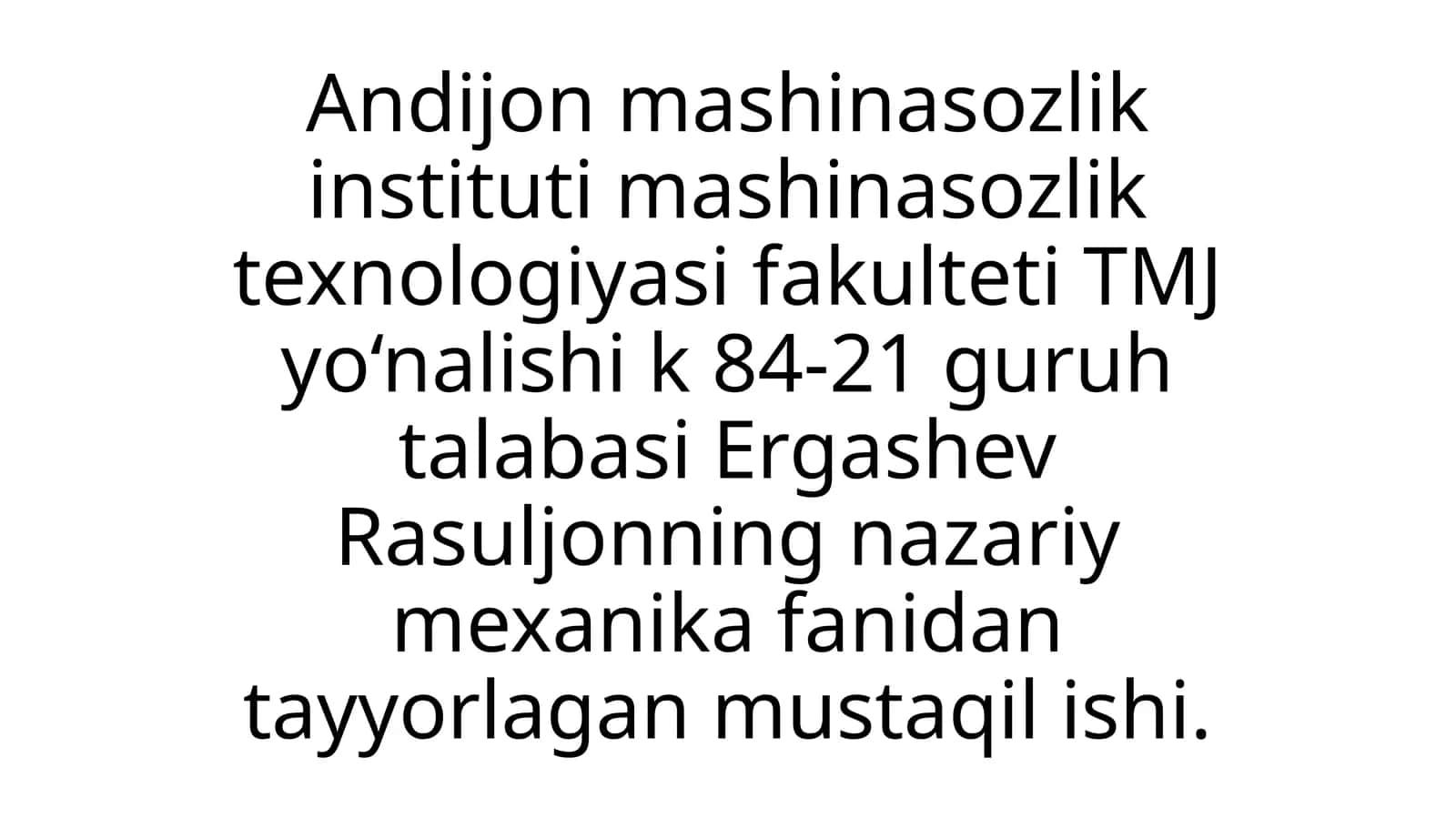 Nazariy mexanika fanidan. Ishqalanish Kuchi