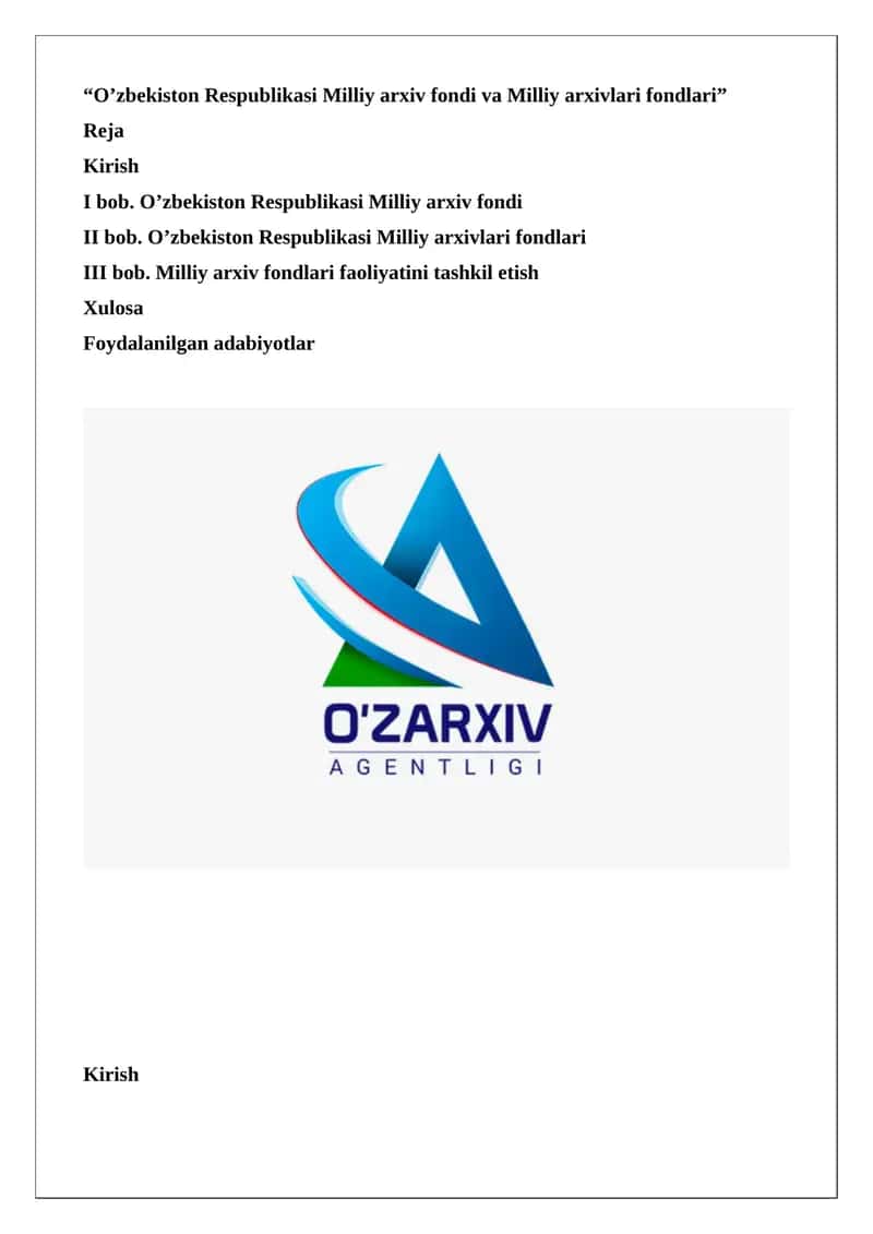 O’zbekiston Respublikasi Milliy arxiv fondi va Milliy arxivlari fondlari