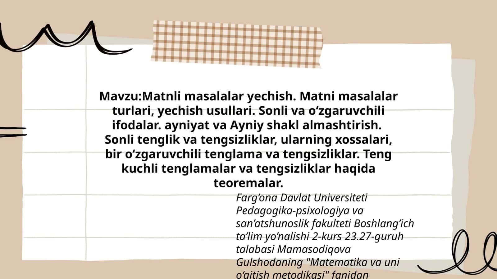 Matematika va uni o‘qitish metodikasi