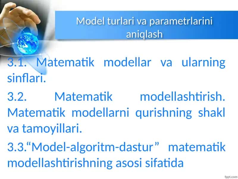 Model turlari va parametrlarini aniqlash
