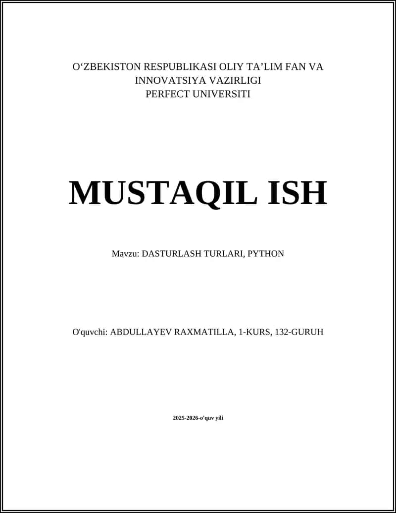 DASTURLASH TURLARI, PYTHON