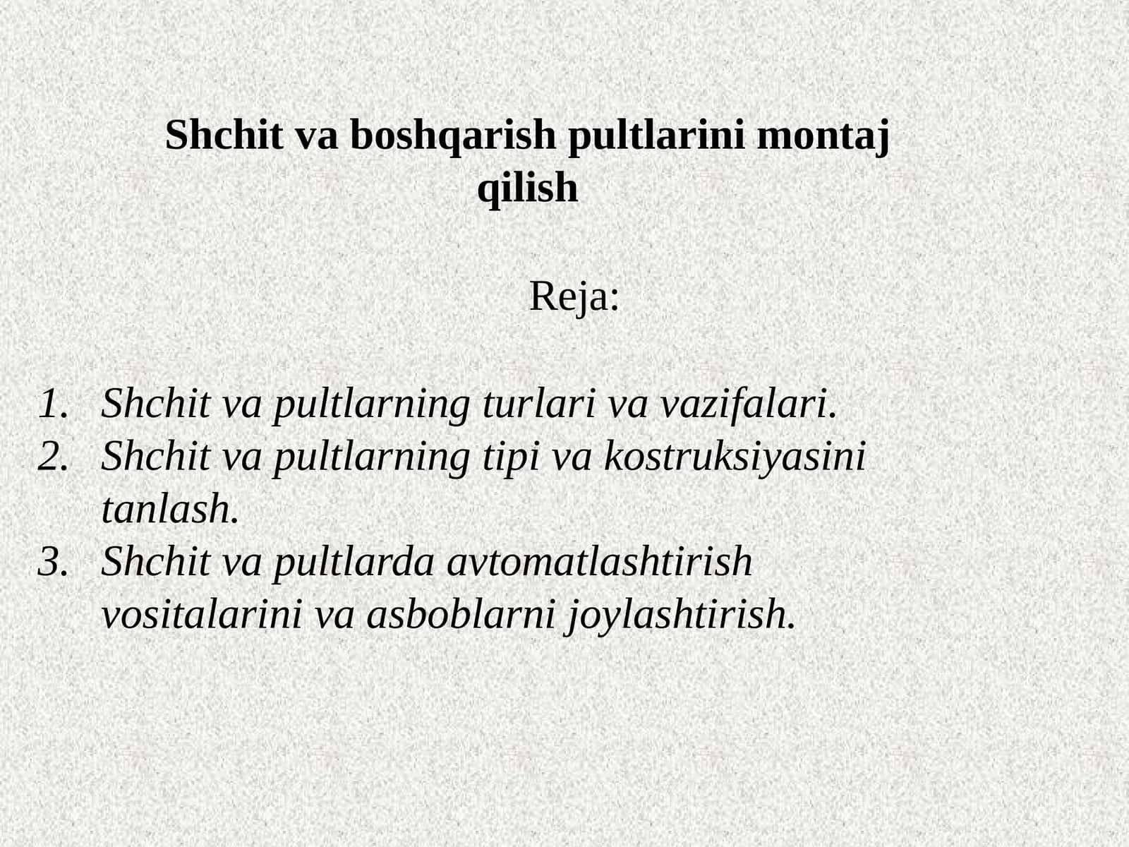 Shchit va boshqarish pultlarini montaj qilish