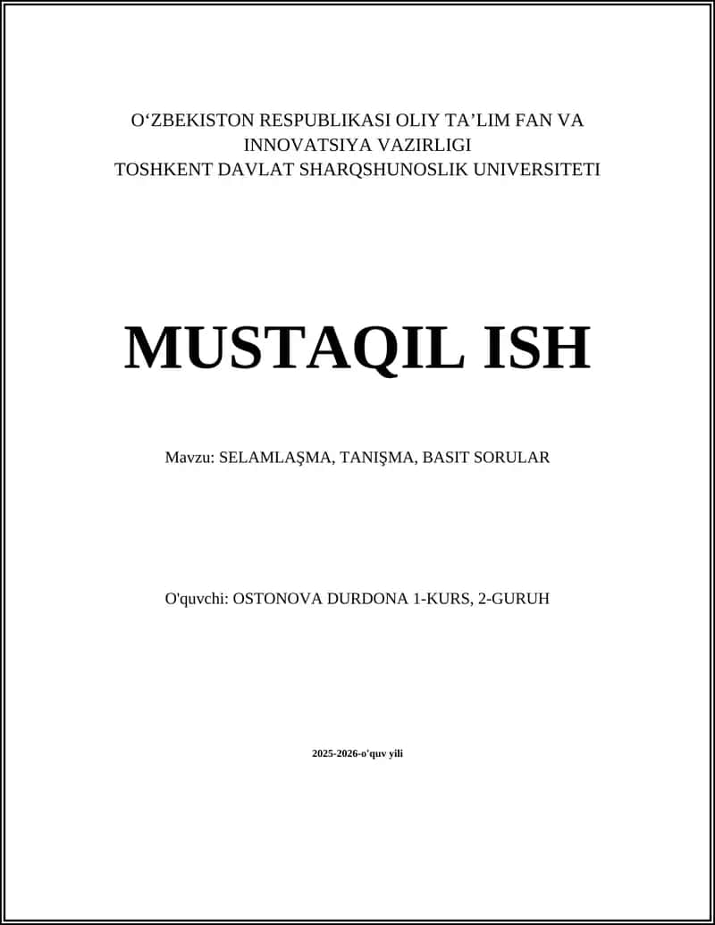 Selamlaşma, Tanışma, Basit Sorular