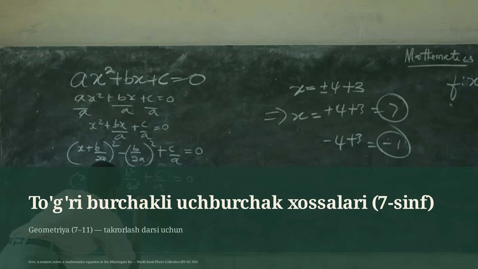 To'g'ri burchakli uchburchak xossalari (7-sinf)