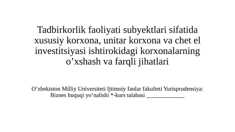 Tadbirkorlik huquqining subyektlari sifatida