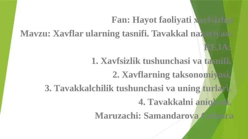Xavflar va Tavakkal Nazariyasi