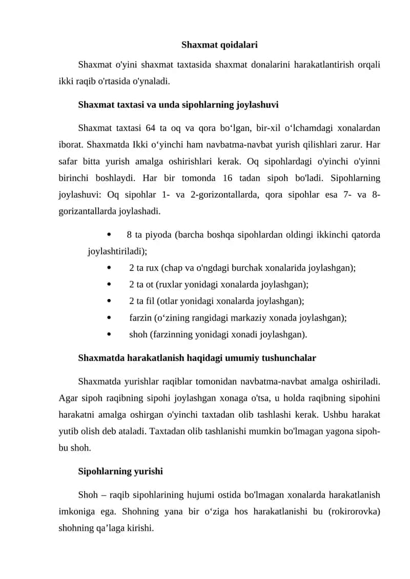 Shaxmat qoidalari