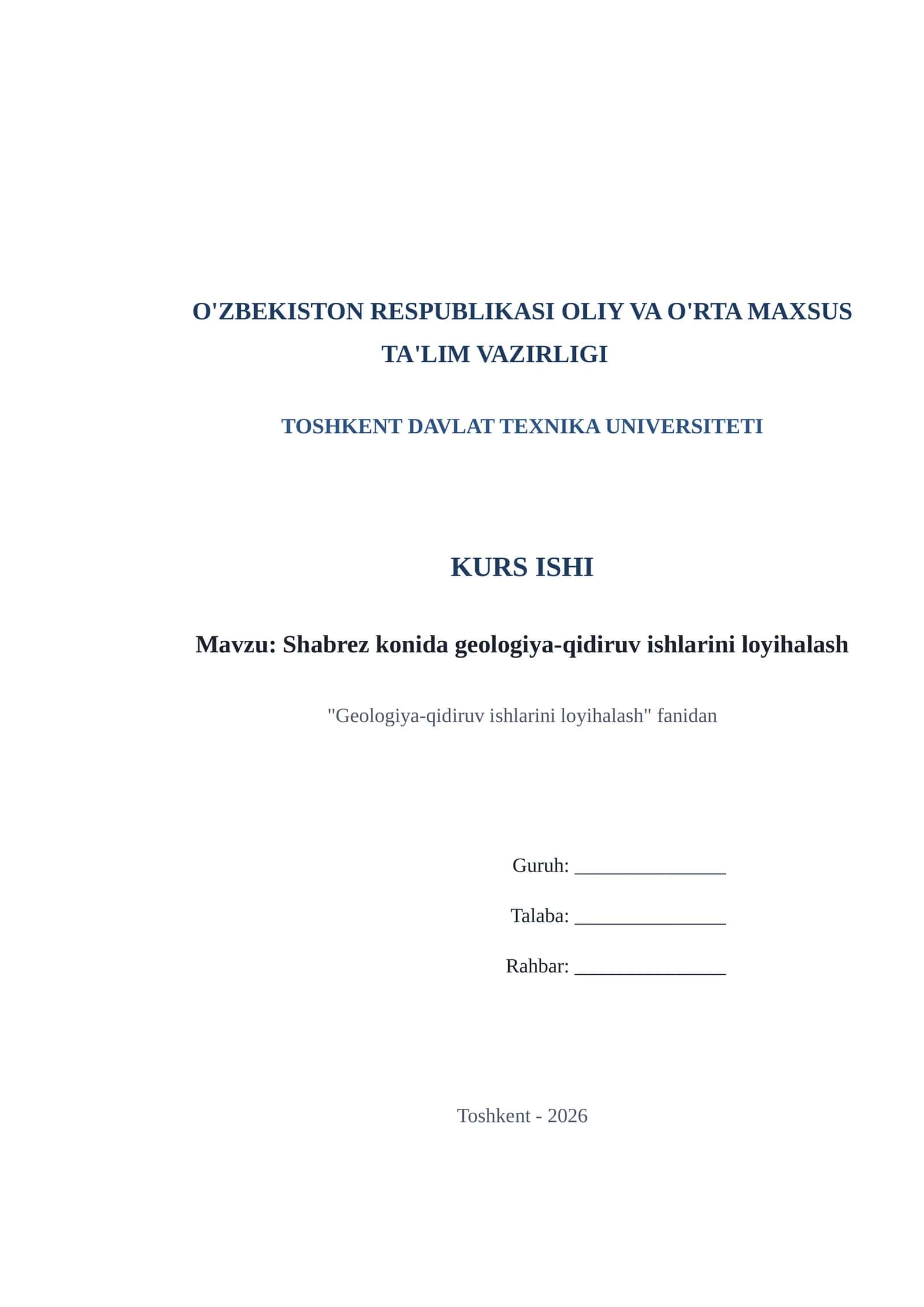 Shabrez konida geologiya-qidiruv ishlarini loyihalash