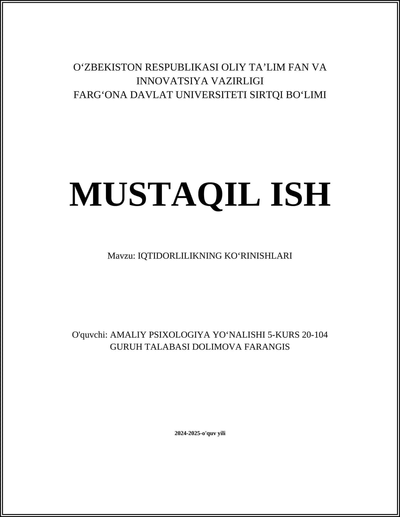 IQTIDORLILIKNING KOʻRINISHLARI