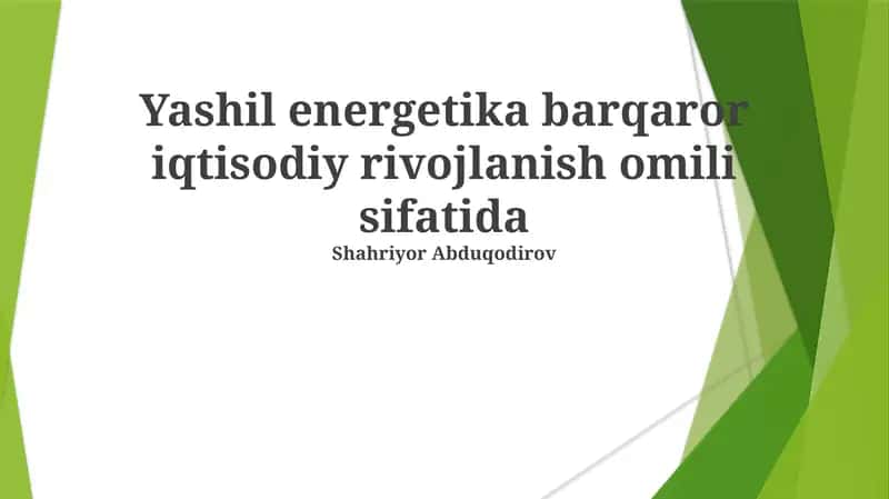 Yashil energetika barqaror iqtisodiy rivojlanish