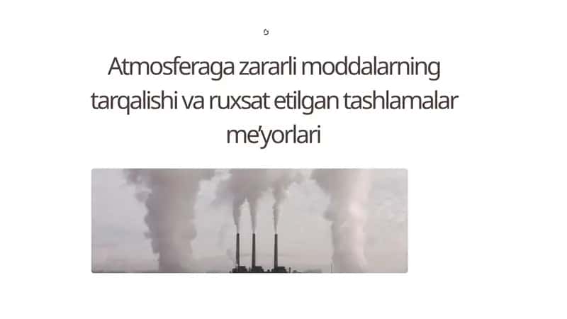 Atmosferaga zararli moddalarning tarqalishi va ruxsat etilgan tashlamalar me’yorlari