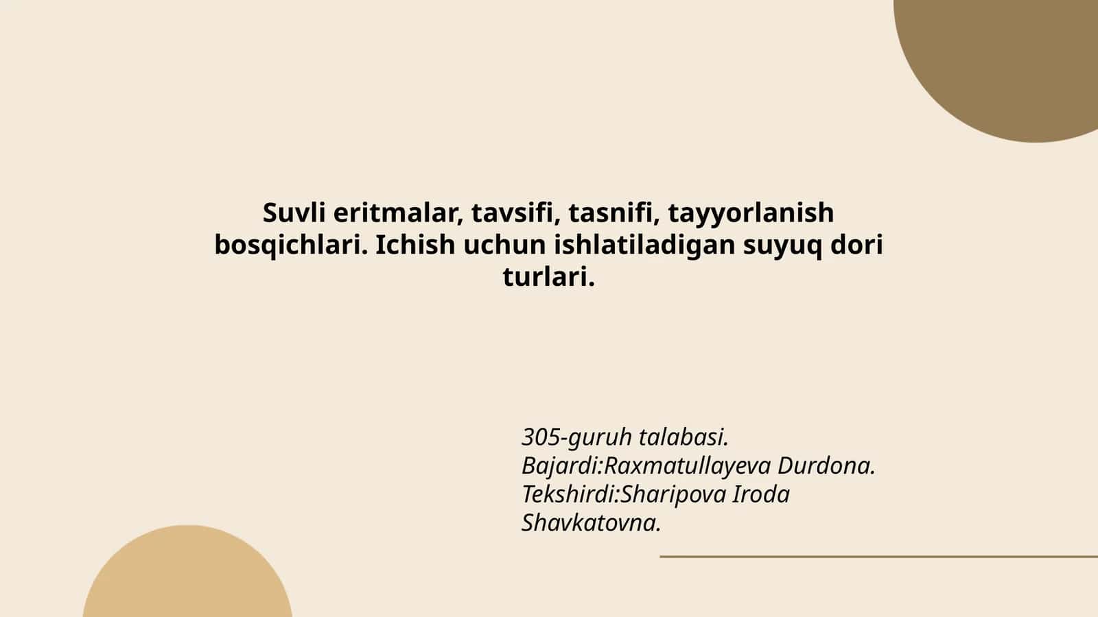 Suvli eritmalar, tavsifi, tasnifi, tayyorlanish bosqichlari. Ichish uchun ishlatiladigan suyuq dori turlari