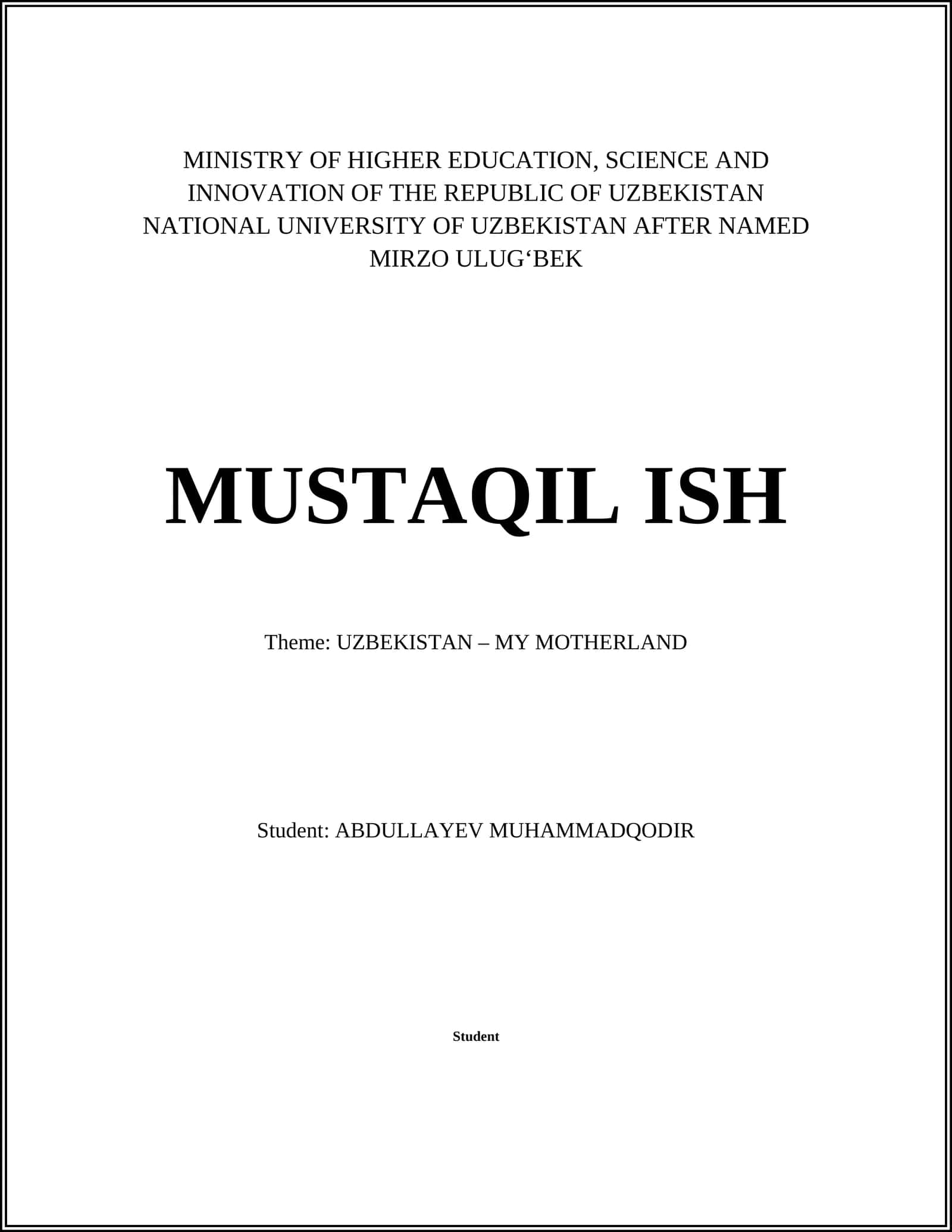 UZBEKISTAN – MY MOTHERLAND