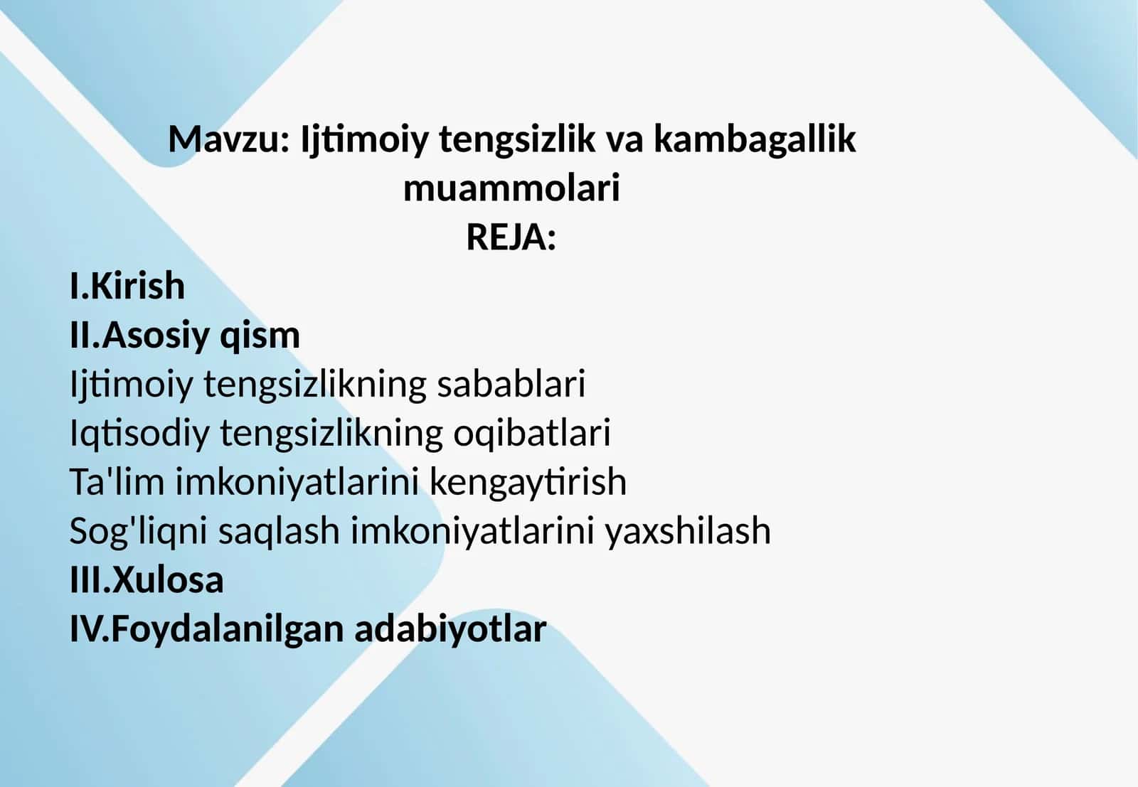 Ijtimoiy tengsizlik va kambagallik muammolari