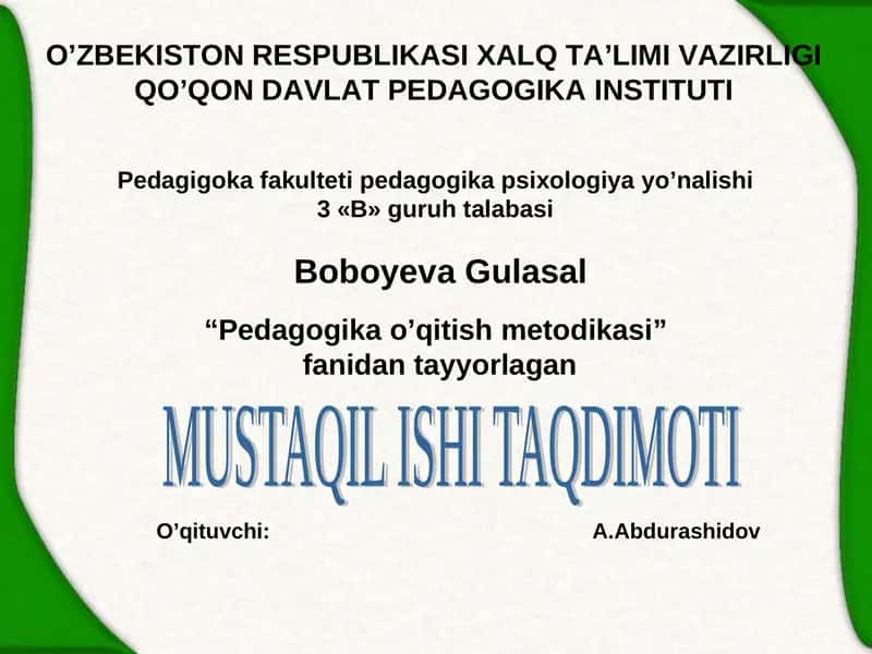 Pedagogika o’qitish metodikasi