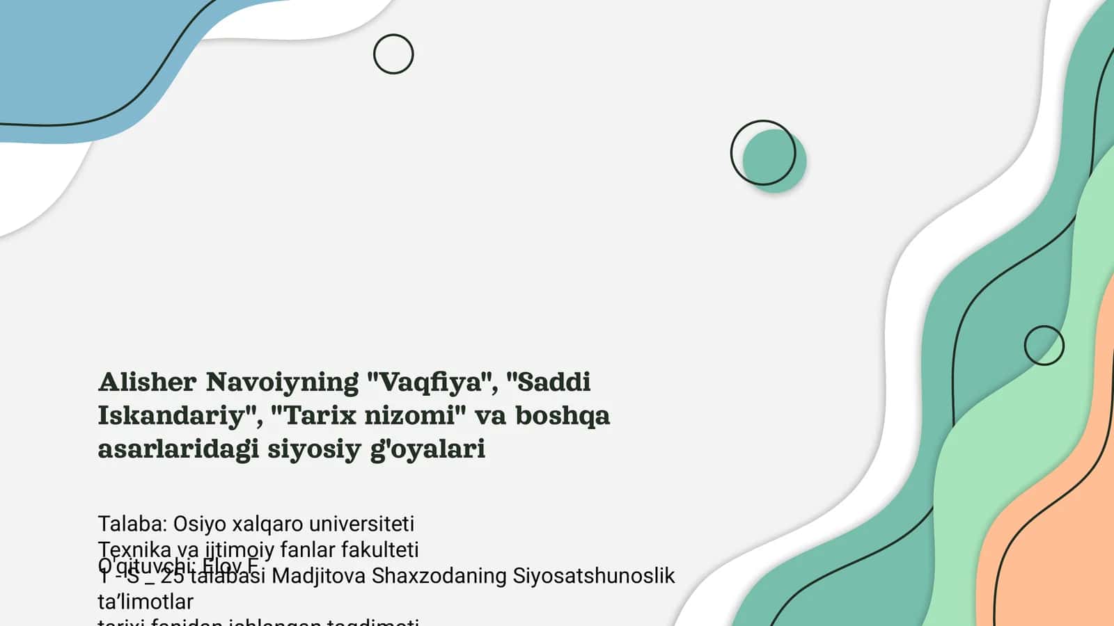 Madjitova Shaxzodaning Siyosatshunoslik taʼlimotlar tarixi fanidan ishlangan taqdimoti
