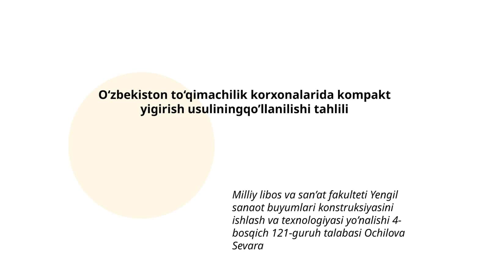 O‘zbekiston to‘qimachilik korxonalarida kompakt yigirish usuliningqo’llanilishi tahlili