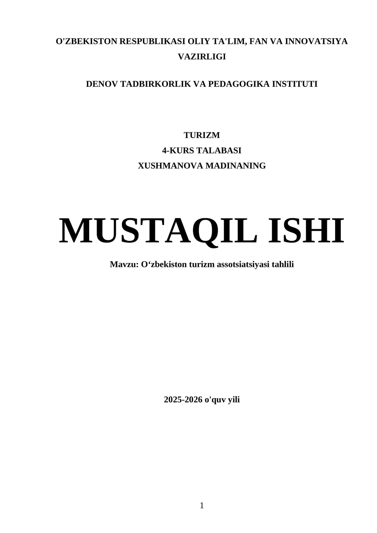 Oʻzbekiston turizm assotsiatsiyasi tahlili